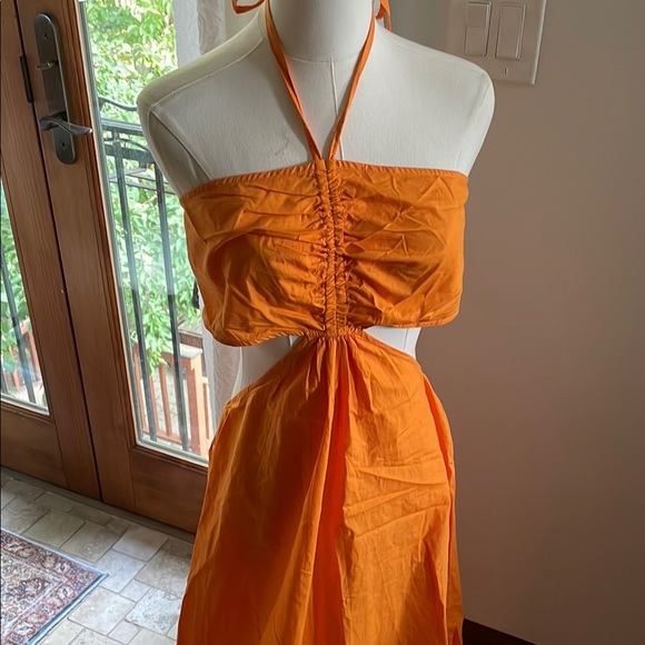 Topshop Cotton Poplar Maxi Orange Cutout Vacation Dress NWOT Medium - Picture 3 of 10